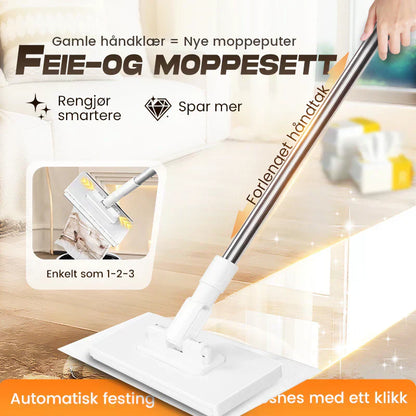 💦 Siste dagen -50% 🧹 Engangsstøvmopp med 4 gjenbrukbare kluter