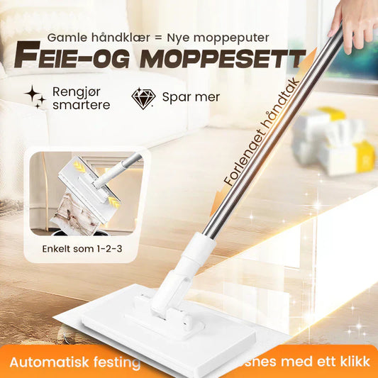 💦 Siste dagen -50% 🧹 Engangsstøvmopp med 4 gjenbrukbare kluter