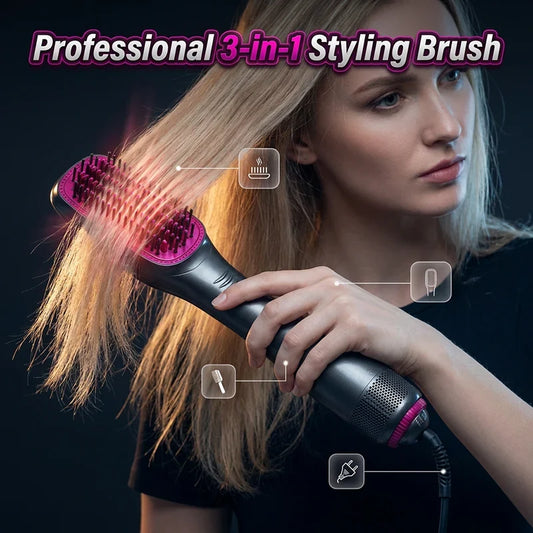 🔥LAST DAY 50% OFF 🔥 👩‍🦰 3-in-1Ionic Hair Dryer Brush ✨ One Step Hot Air Styling Brush for Straightening, Drying & Curling
