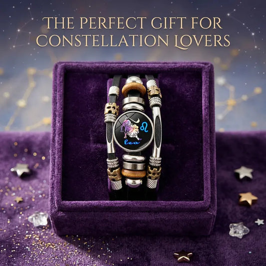 🎁 Buy 1, Get 1 FREE! Glow-in-the-Dark Leather Zodiac Sign Bracelet for Men & Women (6.9/8.1 inches) – Personalized Constellation Jewelry ✨♑️