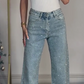 💫 Rhinestone-jeans med rett ben | Mikro-stretchstoff med høy midje og slank passform