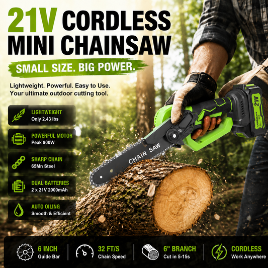 🔋 Powerful Cordless Mini Electric Chainsaw – With Long-Lasting Battery & Safety Lock for Precise Cutting 💪